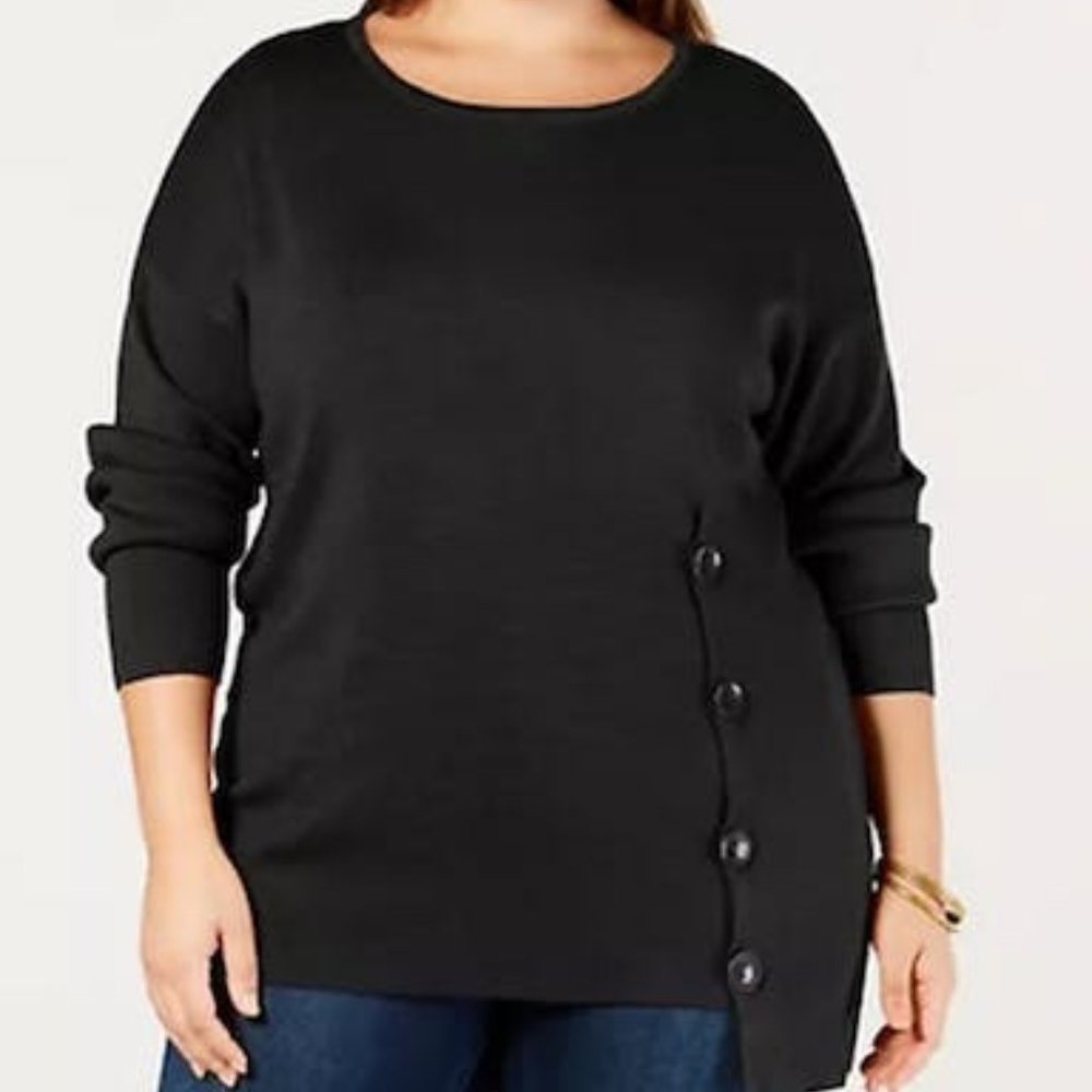 Ny Collection Women's Plus Size Side-Button Sweater, Size 2x